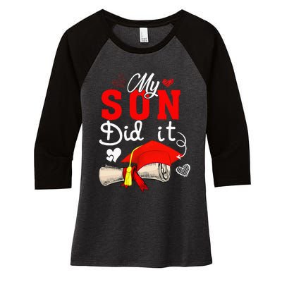 My Son Did It Cute Graduate Cap Proud Son Graduation Women's Tri-Blend 3/4-Sleeve Raglan Shirt