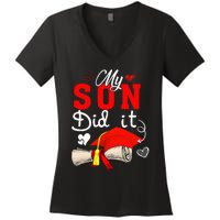 My Son Did It Cute Graduate Cap Proud Son Graduation Women's V-Neck T-Shirt