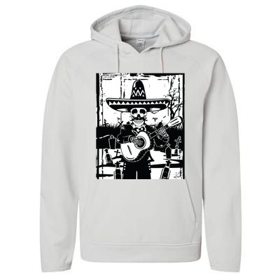 Mariachi Skeleton Dia De Los Muertos Tequila T Performance Fleece Hoodie