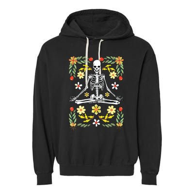 Meditating Skeleton Dia De Los Muertos Mexican Day Of Dead Garment-Dyed Fleece Hoodie