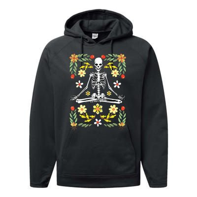 Meditating Skeleton Dia De Los Muertos Mexican Day Of Dead Performance Fleece Hoodie