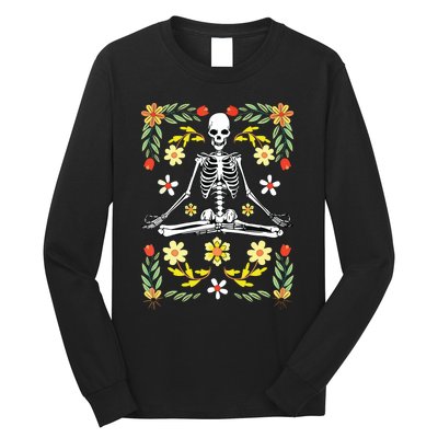 Meditating Skeleton Dia De Los Muertos Mexican Day Of Dead Long Sleeve Shirt