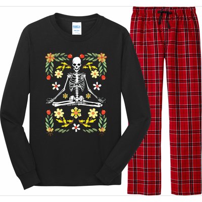 Meditating Skeleton Dia De Los Muertos Mexican Day Of Dead Long Sleeve Pajama Set