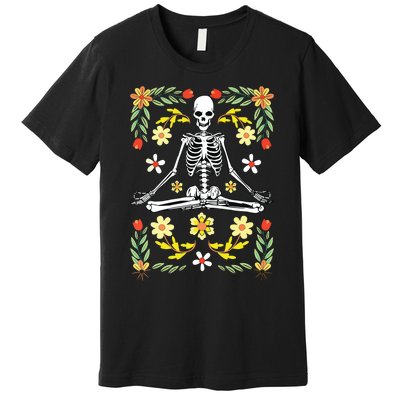 Meditating Skeleton Dia De Los Muertos Mexican Day Of Dead Premium T-Shirt