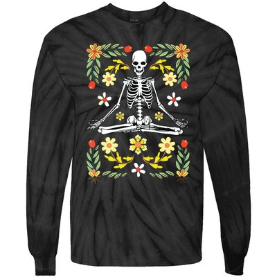 Meditating Skeleton Dia De Los Muertos Mexican Day Of Dead Tie-Dye Long Sleeve Shirt