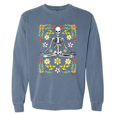 Meditating Skeleton Dia De Los Muertos Mexican Day Of Dead Garment-Dyed Sweatshirt