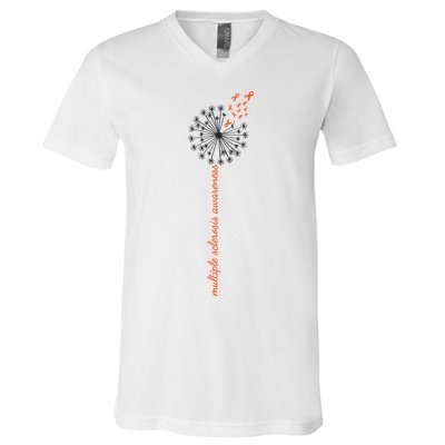 Multiple Sclerosis Dandelion MS Awareness V-Neck T-Shirt