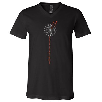 Multiple Sclerosis Dandelion MS Awareness V-Neck T-Shirt