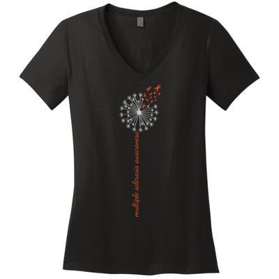 Multiple Sclerosis Dandelion MS Awareness Women's V-Neck T-Shirt