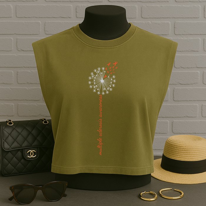 Multiple Sclerosis Dandelion MS Awareness Garment-Dyed Women's Muscle Tee