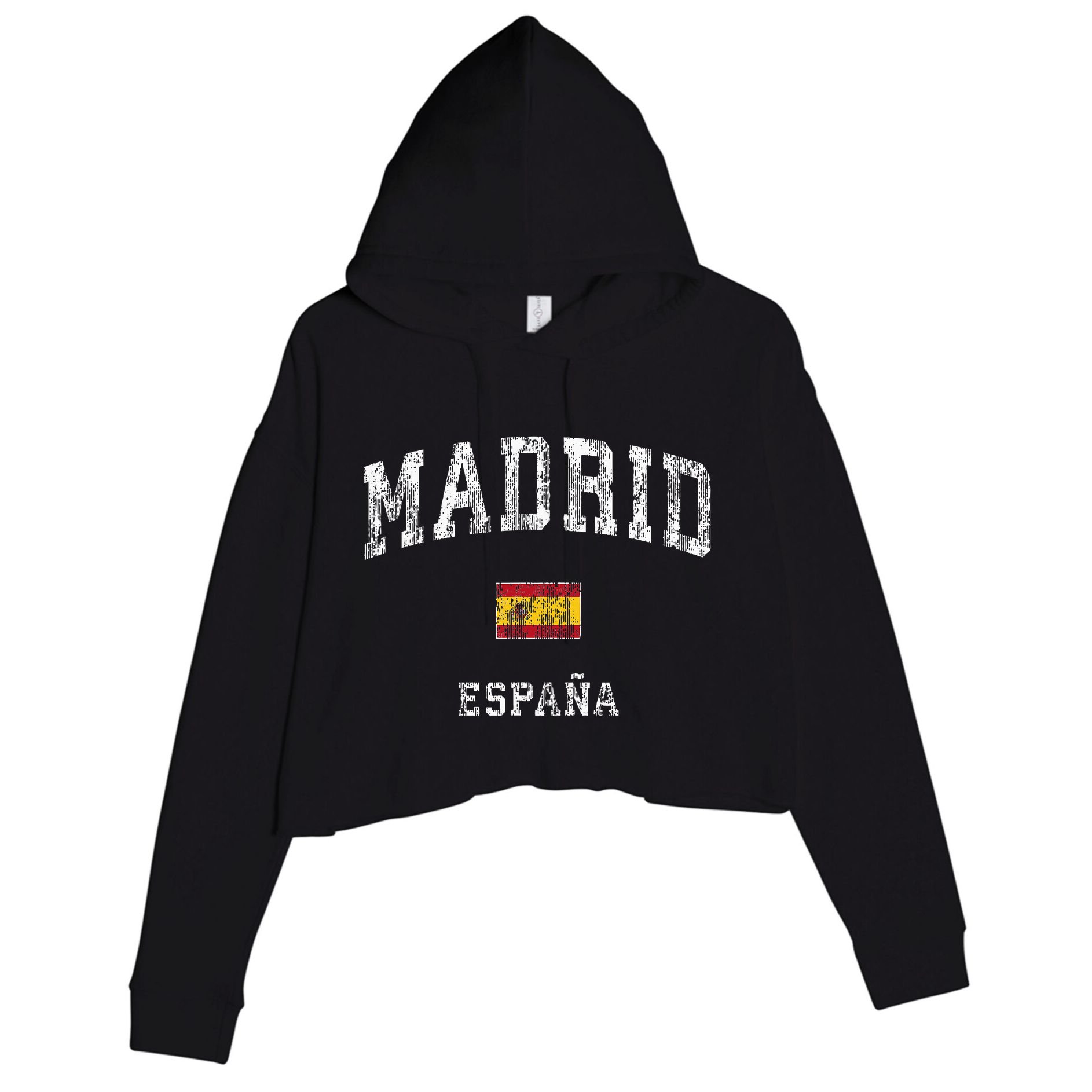 Madrid Spain Espana Vintage Athletic Sports Design Crop Fleece Hoodie