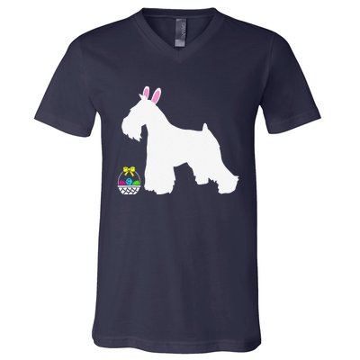 Miniature Schnauzer Easter Bunny Dog Silhouette V-Neck T-Shirt