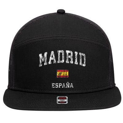 Madrid Spain Espana Vintage Athletic Sports 7 Panel Mesh Trucker Snapback Hat