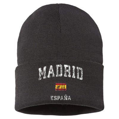 Madrid Spain Espana Vintage Athletic Sports Sustainable Knit Beanie