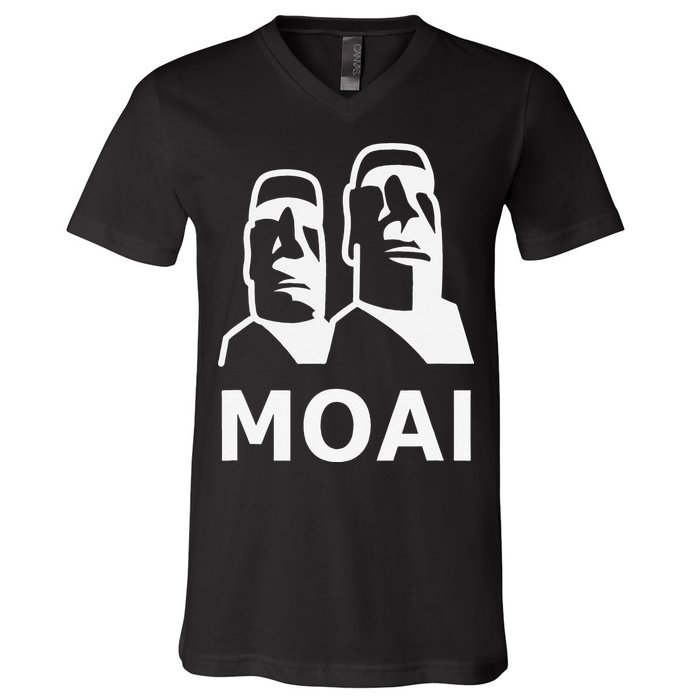 Moai Statues Easter Island Heads Polynesia V-Neck T-Shirt