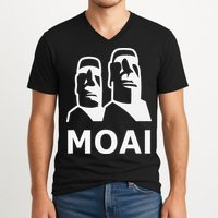 Moai Statues Easter Island Heads Polynesia V-Neck T-Shirt