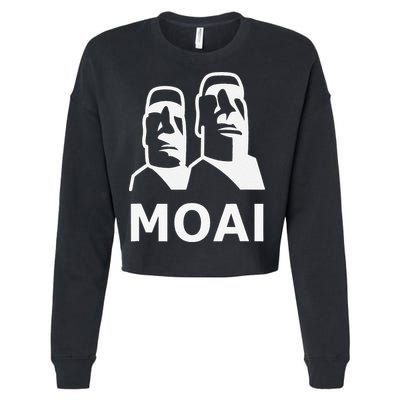 Moai Statues Easter Island Heads Polynesia Cropped Pullover Crew
