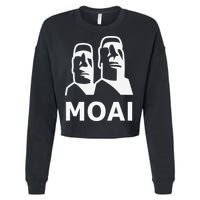 Moai Statues Easter Island Heads Polynesia Cropped Pullover Crew