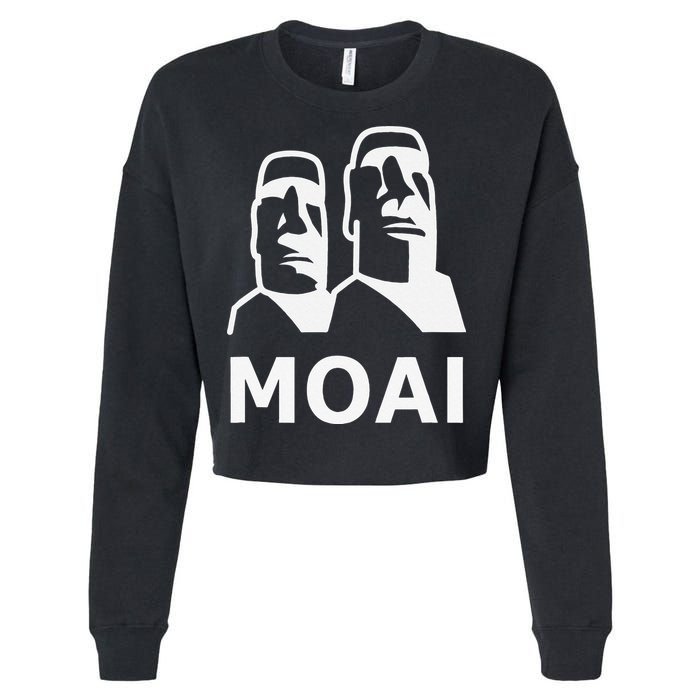 Moai Statues Easter Island Heads Polynesia Cropped Pullover Crew