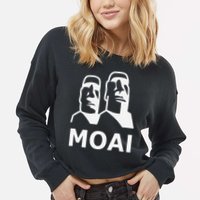 Moai Statues Easter Island Heads Polynesia Cropped Pullover Crew
