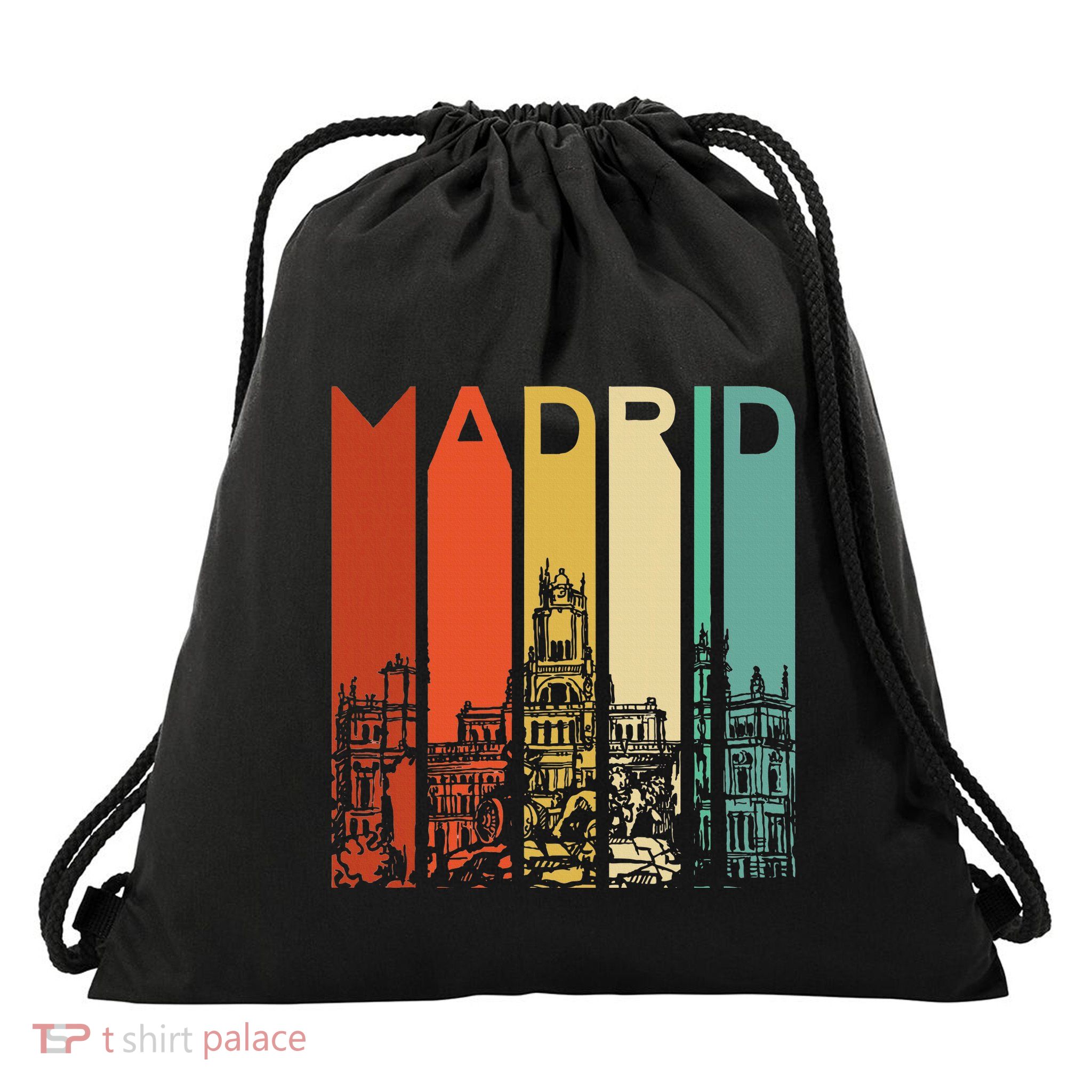 Madrid Spain Espana Barcelona Catalonia Spanish Retro Basque Drawstring Bag