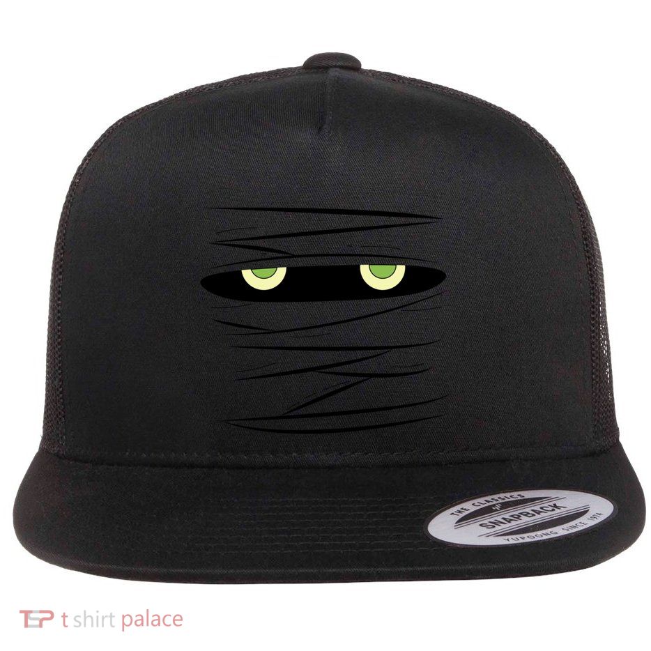 Mummy Scary Eyes Mummyfication Wrap Halloween Creature Gift Flat Bill Trucker Hat