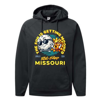 Missouri Solar Eclipse Apr 8 2024 Sun Is Getting Mooned Performance Fleece Hoodie