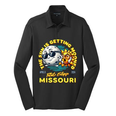 Missouri Solar Eclipse Apr 8 2024 Sun Is Getting Mooned Silk Touch Performance Long Sleeve Polo