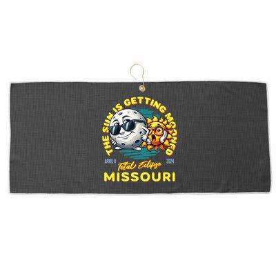 Missouri Solar Eclipse Apr 8 2024 Sun Is Getting Mooned Large Microfiber Waffle Golf Towel