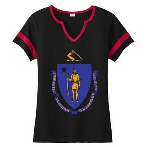 Massachusetts State Flag Us State Flag Ladies Halftime Notch Neck Tee