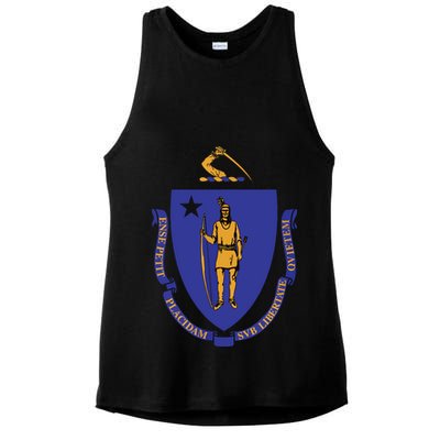Massachusetts State Flag Us State Flag Ladies PosiCharge Tri-Blend Wicking Tank
