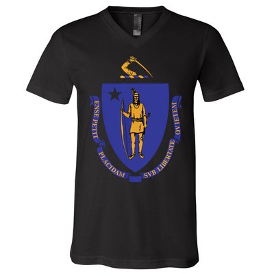 Massachusetts State Flag Us State Flag V-Neck T-Shirt