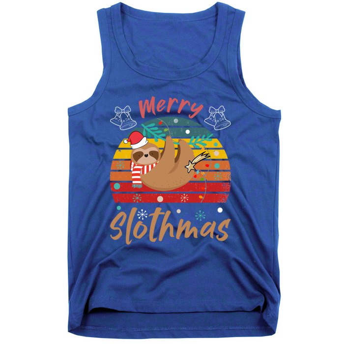 Merry Slothmas Funny Christmas Pajama Sloth Lovers Vintage Gift Tank Top