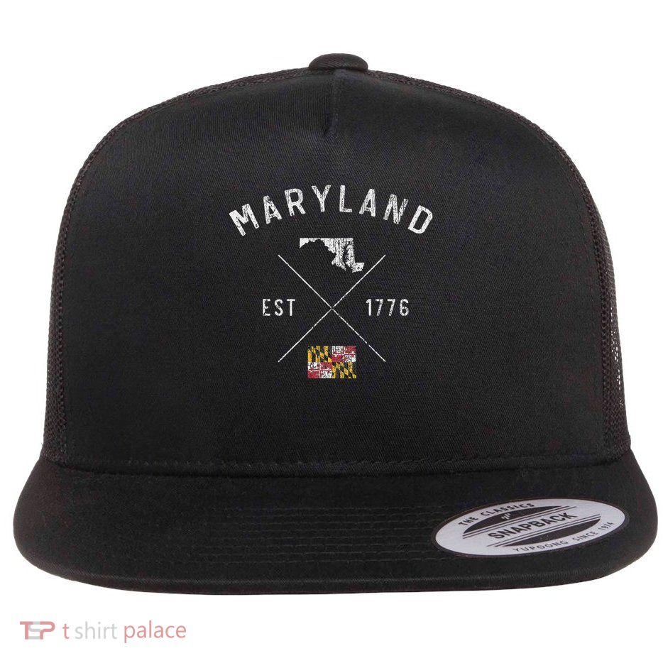 Maryland State Flag And Year Souvenir For Patriotic Flat Bill Trucker Hat