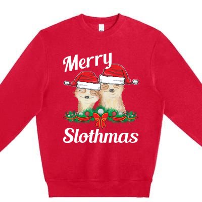 Merry Slothmas Funny Christmas Sloth Lover Pajama Family Funny Gift Premium Crewneck Sweatshirt