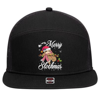 Merry Slothmas Funny Christmas Sloth Pajama Fun Xmas Gift 7 Panel Mesh Trucker Snapback Hat