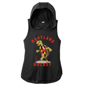 Maryland State Flag Turtle Hockey Baltimore Sports Ladies PosiCharge Tri-Blend Wicking Draft Hoodie Tank