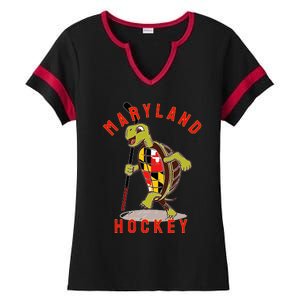 Maryland State Flag Turtle Hockey Baltimore Sports Ladies Halftime Notch Neck Tee