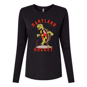 Maryland State Flag Turtle Hockey Baltimore Sports Womens Cotton Relaxed Long Sleeve T-Shirt