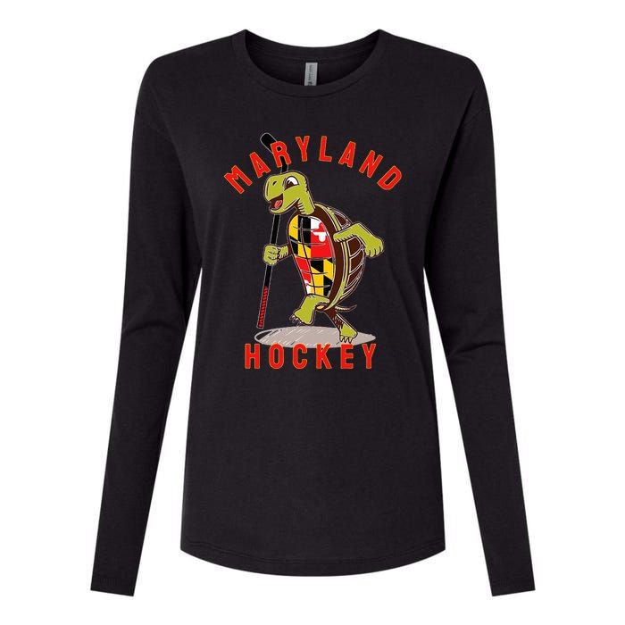 Maryland State Flag Turtle Hockey Baltimore Sports Womens Cotton Relaxed Long Sleeve T-Shirt