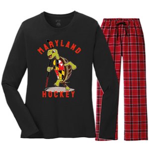 Maryland State Flag Turtle Hockey Baltimore Sports Women's Long Sleeve Flannel Pajama Set 