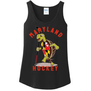 Maryland State Flag Turtle Hockey Baltimore Sports Ladies Essential Tank