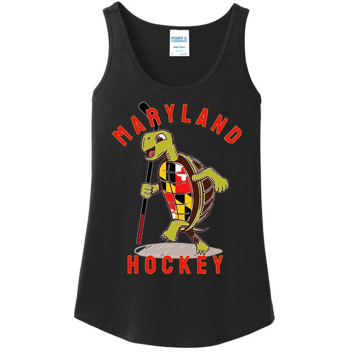 Maryland State Flag Turtle Hockey Baltimore Sports Ladies Essential Tank