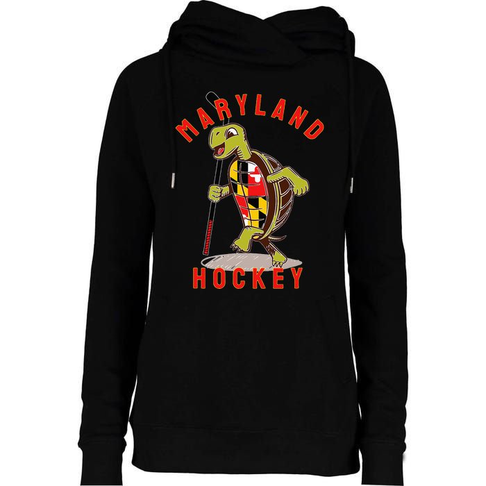 Maryland State Flag Turtle Hockey Baltimore Sports Womens Funnel Neck Pullover Hood