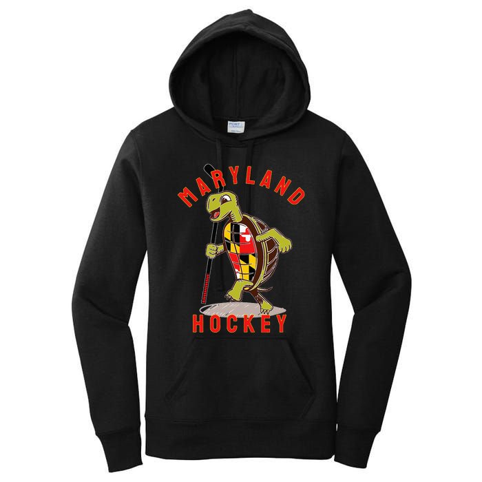 Maryland State Flag Turtle Hockey Baltimore Sports Women's Pullover Hoodie