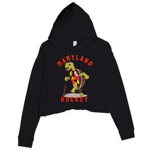 Maryland State Flag Turtle Hockey Baltimore Sports Crop Fleece Hoodie