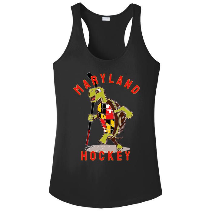 Maryland State Flag Turtle Hockey Baltimore Sports Ladies PosiCharge Competitor Racerback Tank