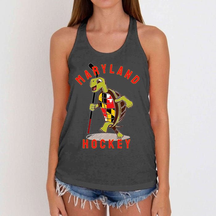 Maryland State Flag Turtle Hockey Baltimore Sports Women's Knotted Racerback Tank