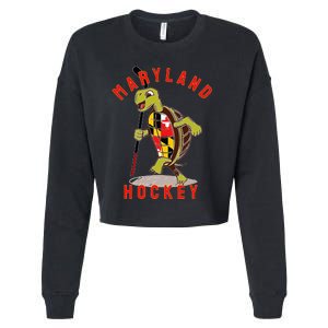 Maryland State Flag Turtle Hockey Baltimore Sports Cropped Pullover Crew