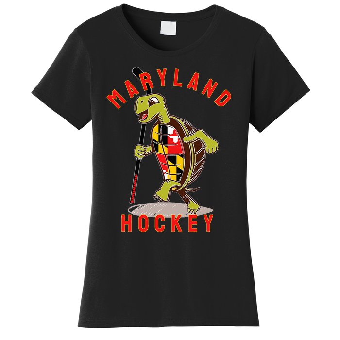 Maryland State Flag Turtle Hockey Baltimore Sports Women's T-Shirt